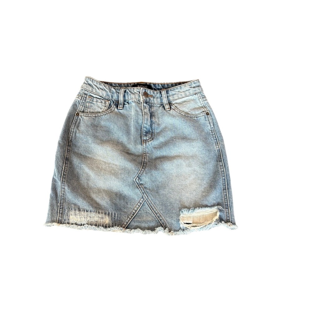 Buffalo David Bitton Ivy High Rise Denim Mini Skirt Light Wash Blue W24